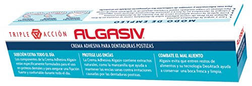 Algasiv, Crema Adhesiva para Dentadura Postizas, Sujeción Extra Todo el Día, Protege las Encías, Combate el Mal Aliento, 40 g