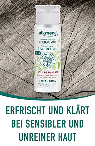 alkmene Aceite del árbol de té, tónico facial para la piel impura - Anti espinillas, manchas y rojeces - Limpieza facial vegana sin siliconas, parabenos y aceite mineral (1x 150 ml)