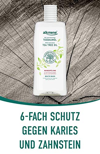 alkmene Enjuague bucal con aceite de árbol de té con protección 6 veces mayor - Protege contra la caries, los ácidos de azúcar, el sarro - Enjuague bucal sin alcohol - Enjuague dental (1x 500 ml)