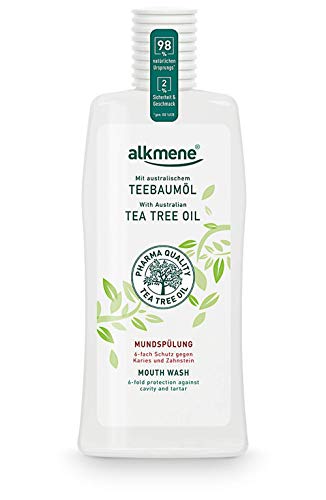 alkmene Enjuague bucal con aceite de árbol de té con protección 6 veces mayor - Protege contra la caries, los ácidos de azúcar, el sarro - Enjuague bucal sin alcohol - Enjuague dental (1x 500 ml)