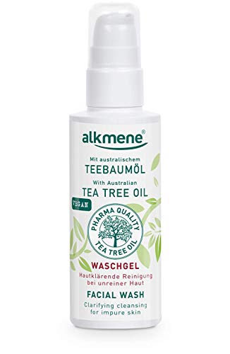 alkmene gel limpiador de aceite de árbol de té para piel impura - anti espinillas, impurezas de la piel y gel limpiador de rojeces - cuidado facial vegano (1x 150 ml)