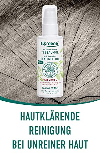 alkmene gel limpiador de aceite de árbol de té para piel impura - anti espinillas, impurezas de la piel y gel limpiador de rojeces - cuidado facial vegano en paquete de 3 (3x 150 ml)