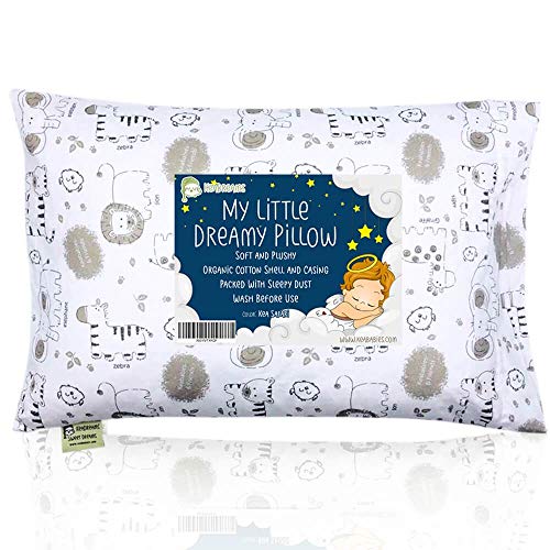 Almohada para niños con funda - Almohada para bebés de algodón orgánico suave 13x18 para dormir - Lavable e Respirable - Niños, bebés y recién nacidos - Perfecto para viajar (KeaSafari)