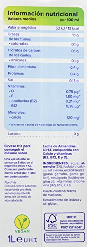 Alpro Central Lechera Asturiana Bebida de Almendra Sin Azúcar - Paquete de 8 x 1000 ml - Total: 8000 ml