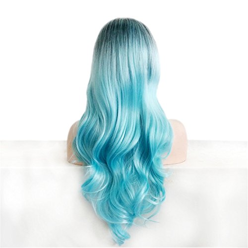 Alta calidad pelo artificial pelo largo Ombre gewellte peluca Cosplay Disfraces Peluca carnaval Negro A Azul