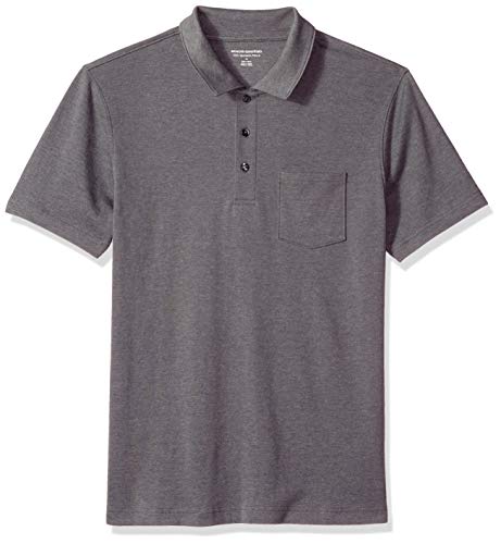 Amazon Essentials - Polo de manga corta ajustado y con bolsillo para hombre, Carbón Heather, US S (EU S)