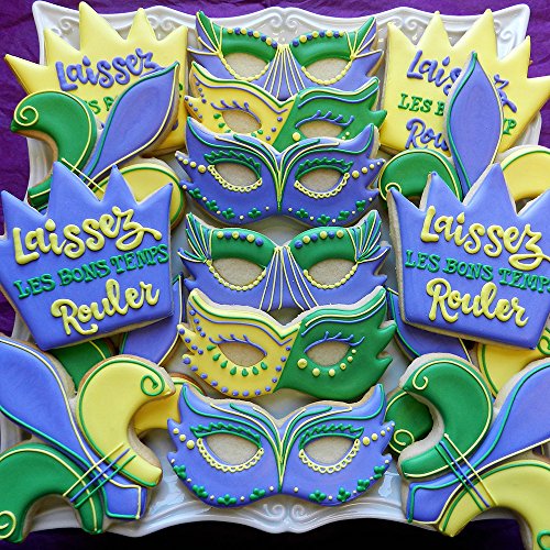 Ann Clark Cookie Cutters Juego de 4 cortadores de galletas Mardi Gras y Nueva Orleans con libro de recetas, corona de rey, corona de princesa, máscara y flor de lis