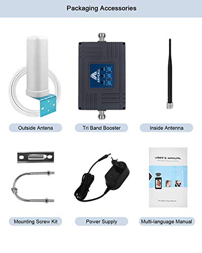 ANYCALL Tri-Banda Amplificador de Señal Móvil, Repetidor gsm, EGSM 900MHz UMTS 2100MHz LTE 800MHz, Mejore su Llamadas de Voz y Datos 3G/4G,Antenas omnidireccional Kit