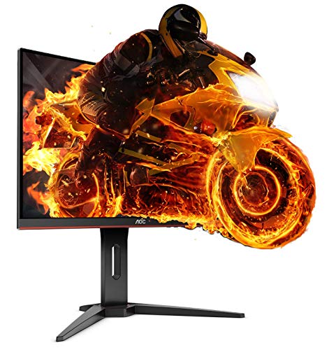 AOC C24G1 - Monitor Gaming Curvo de 24” con Pantalla Full HD e-Sports (VA, 1ms, AMD FreeSync, 144Hz, Sin Marco, Ajustable en altura y FlickerFree), Color Negro/Rojo