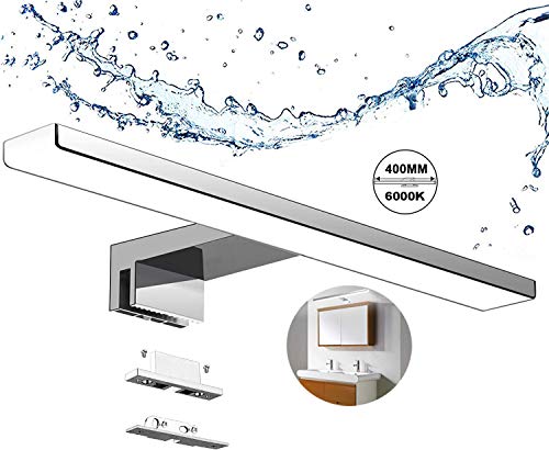 Aogled Lámpara de Espejo Baño 40 cm 10W 820LM 230V Blanco Frío 6000K,Acero inoxidable IP44 Clase II Lámpara de espejo de baño delgada,Abrazadera en el Espejo/Gabinete/Iluminación de Pared 400 mm