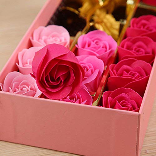 AOI Juego de Regalo romántico, 12 Flores de jabón y Rosas Doradas con Caja de Regalo para Fiesta de cumpleaños, Día de la Madre, Día de San Valentín, Aniversario (gradiente de Color Rosa)