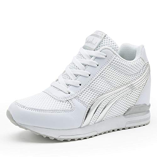 AONEGOLD® Zapatillas de Cuña para Mujer Zapatillas de Deporte Zapatillas Altas Primavera/Verano Tacón Cuña 7CM(Blanco,39 EU)