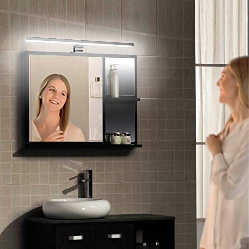 Aourow Lámpara de Espejo Baño 10W 820lm 50cm,Luz Espejo Blanco Neutro 4000K,Impermeable IP44 230V,3 en 1 Espejo+Armario+Pared,Contra Niebla Acero Inoxidable,Aplique de Baño,500mm