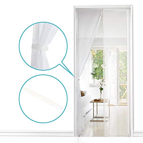 Apalus Cortina Mosquitera Para Puertas. Tejido Súper Fino Para Dejar Pasar El Aire.Cierre Magnético Automático Que Evita el Paso de Insectos. Fácil de ensamblar(Blanco, 120x220 cm)