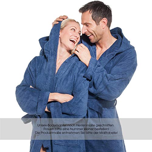 aqua-textil Föhr Albornoz Capucha Uni Largo Bolsillos de Parche Costuras Decorativas Señoras Caballeros Unisex 100% Algodón S Azul