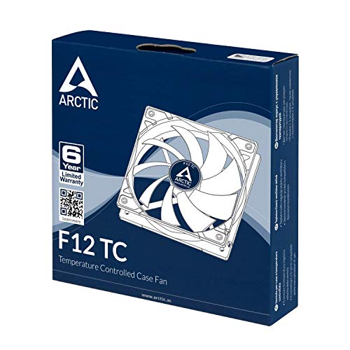 ARCTIC F12 TC - 120 mm Ventilador de Caja para CPU con Control de Temperatura, Motor Muy Silencioso con Exclusivo Sistema Antivibración, Computadora, 300-1350 RPM - Negro/Blanco