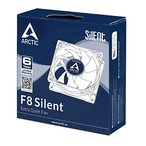 ARCTIC F8 Silent – 80 mm Ventilador de Caja para CPU, Motor Muy Silencioso, Computadora, 1200 RPM – Negro/Blanco