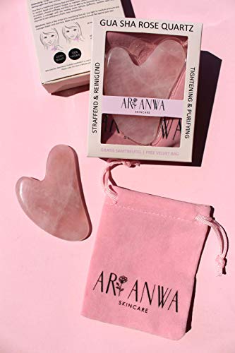 ARI ANWA Skincare ® Premium Gua Sha Rose Quartz | 100% Cuarzo Rosa Real | Bolsa de terciopelo GRATIS | Efectivo y de alta calidad - Gua Sha Cuarzo Rosa