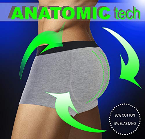 ARIUS Calzoncillo Boxer con Relleno Trasero para Aumentar el Volumen y tamaño de glúteos y Levantar en Color Gris - Push up y Relleno de Nalgas - Men’s Padded Buttocks - Men's Shapewear (L)