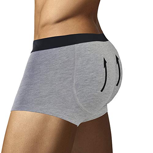 ARIUS Calzoncillo Boxer con Relleno Trasero para Aumentar el Volumen y tamaño de glúteos y Levantar en Color Gris - Push up y Relleno de Nalgas - Men’s Padded Buttocks - Men's Shapewear (L)