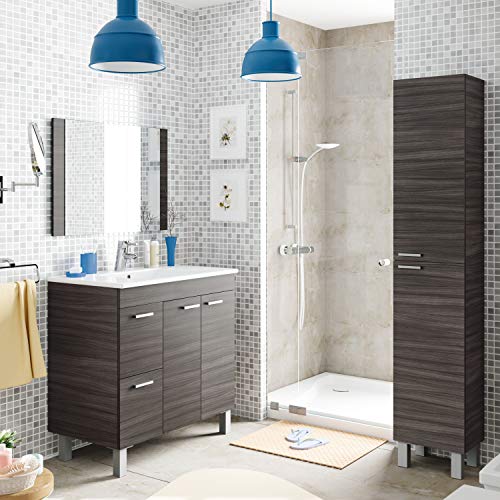 ARKITMOBEL 305260G, Columna de baño Koncept con 2 Puertas y 4 Patas, Color Gris Ceniza, Medidas: 182 cm (Alto) x 30 cm (Largo) x 25 cm (Fondo)