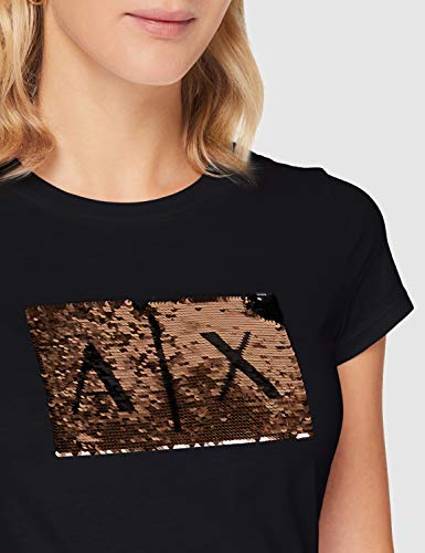 Armani Exchange Basic T-Shirt Logo On Bust Camiseta, Black with Gold, L para Mujer