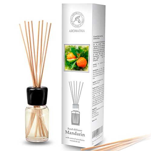 Aroma Diffuser de Mandarín 100ml con 8 Palitos de Bambú - Aceite Esencial Puro Mandarín - 0% Alcohol - Diffusore Aromi para Ambientador de Ambiente - Hogares - Aromaterapia - Difusor de Perfume