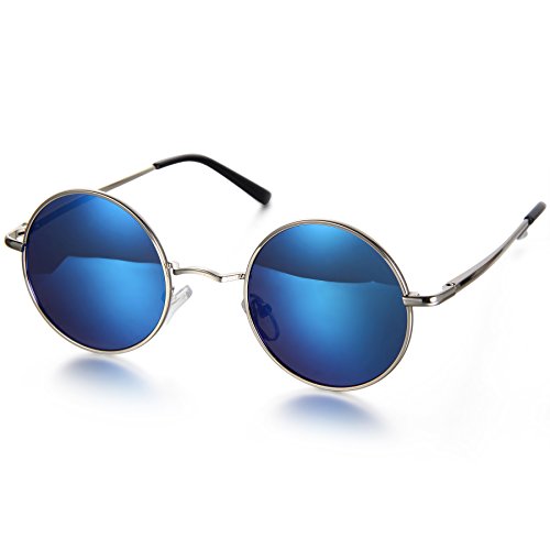 Aroncent Gafa de Sol Polarizada Retra contra UV400 Lente Redonda de Resina Protección de Ojos para Carreras, Viaje, Conducción, Golf, y Actividades Exteriores para Hombre Mujer Unisex (Azul)