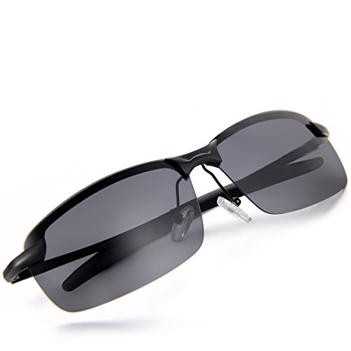 Aroncent Gafa de Sol Polarizada UV400 Semi-Marco Lente de Resina de Moda Protección de Ojos para Carreras, Viaje, Conducción, Golf, y Actividades Exteriores para Hombre Mujer Unisex (Negro)