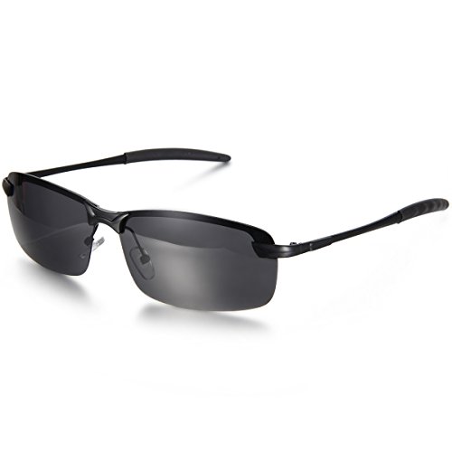 Aroncent Gafa de Sol Polarizada UV400 Semi-Marco Lente de Resina de Moda Protección de Ojos para Carreras, Viaje, Conducción, Golf, y Actividades Exteriores para Hombre Mujer Unisex (Negro)