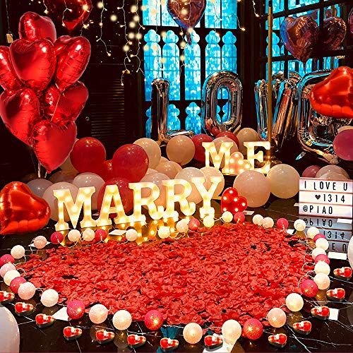 ASANMU Kit Romántico de Velas y Pétalos, 1000 Piezas Pétalos de Rosa + 50 Rojo Velas en Forma de Corazón + 10 Foil Globos Corazón Rojo Decoración para Bodas, San Valentín, Aniversarios y Compromiso