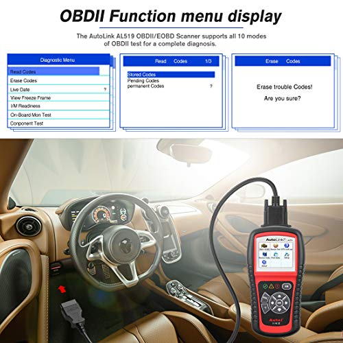 Autel Autolink AL519 OBD2 Diagnósticos Coche OBD2 Escáner Lector de Código de Error del Motor con el Modelo Mejorado 6, Versión Avanzada de AL319