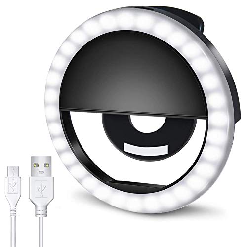 AUTOPkio Anillo de luz Selfie, 36 LED Light Ring USB Recargable Ajustable 3 Modos de Luz para Youtube, Tiktok, Teléfonos, Vlog, Maquillaje (Negro)