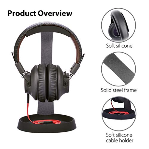 Avantree Soporte Auriculares HS102 - Universal Soporte Auriculares de Acero Sólido con Bandeja para apoyar Cables,válido para Auriculares Sony, Bose, Shure, Jabra, JBL, AKG, para Juego y Pantalla