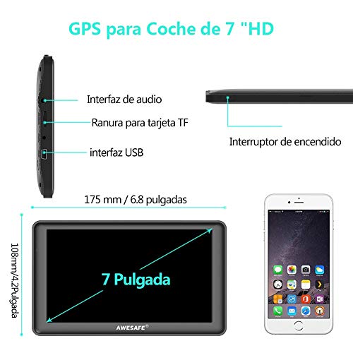 AWESAFE GPS para Coches con 7 Pulgadas Pantalla LCD con Bluetooth y Cámara Trasera, Navegador GPS para Camión con Actualizaciones de Mapas para Toda la Vida