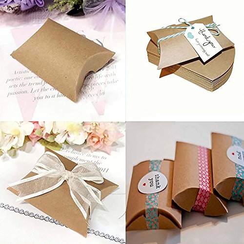 Awtlife 50 cajas de almohada de papel kraft natural vintage para bodas, fiestas, caramelos