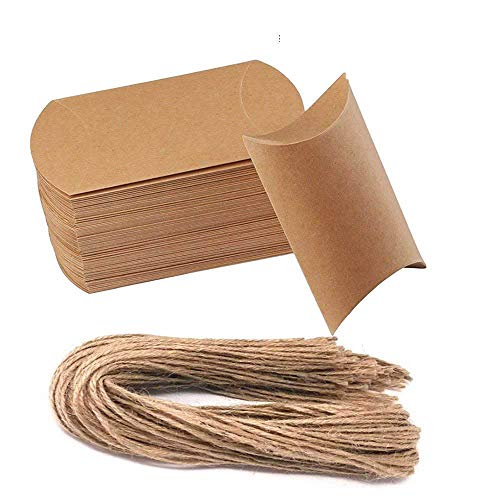 Awtlife 50 cajas de almohada de papel kraft natural vintage para bodas, fiestas, caramelos