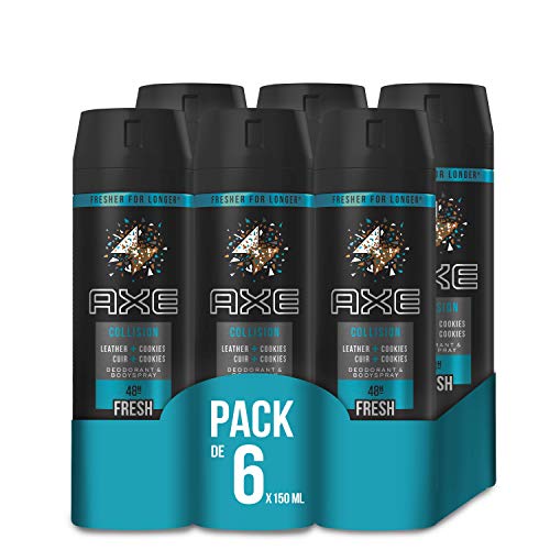 Axe Collision Bodyspray Desodorante Leather & Cookies para hombre - Pack de 6 x 150 ml (Total: 900 ml)