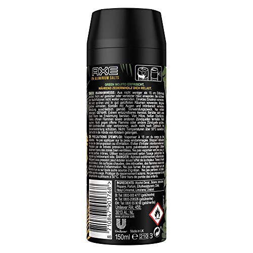 Axe Wild - Fragancia de larga duración Green Mojito y Cedarwood sin sales de aluminio, 1 unidad