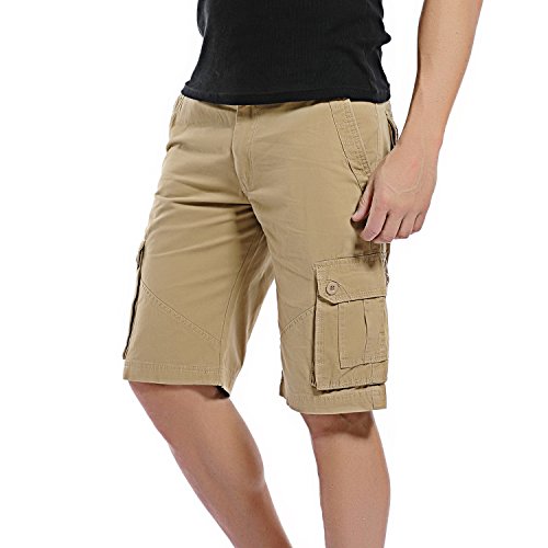 AYG Hombre Cargo Shorts Pantalones Cortos Bermudas(khaki,36)