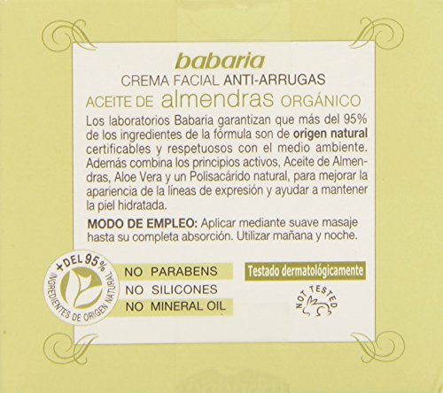 Babaria - Aceite de almendras orgánico - Crema facial anti-arrugas - 50 ml