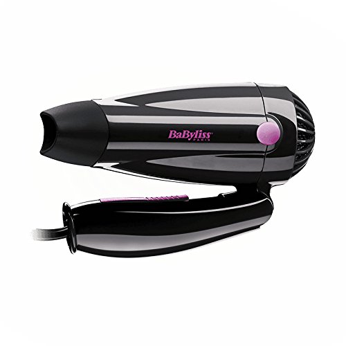 BaByliss 5250E - Secador de pelo de viaje plegable (1200 W), color negro/ rosa