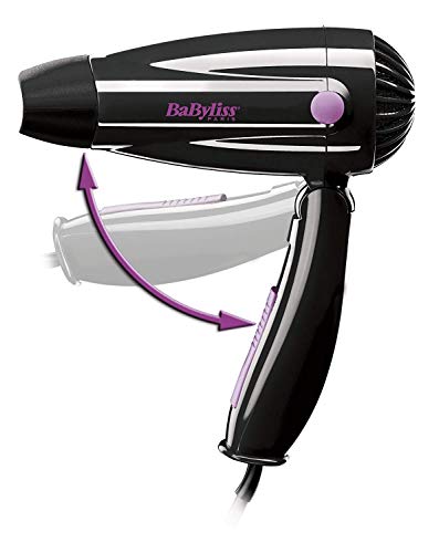 BaByliss 5250E - Secador de pelo de viaje plegable (1200 W), color negro/ rosa