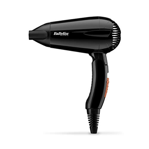 BaByliss 5344E Secador de viaje plegable con 2000W de potencia, 2 velocidades y temperaturas, doble voltaje, compacto, ligero 318 g, boquilla concentradora incluida, color negro