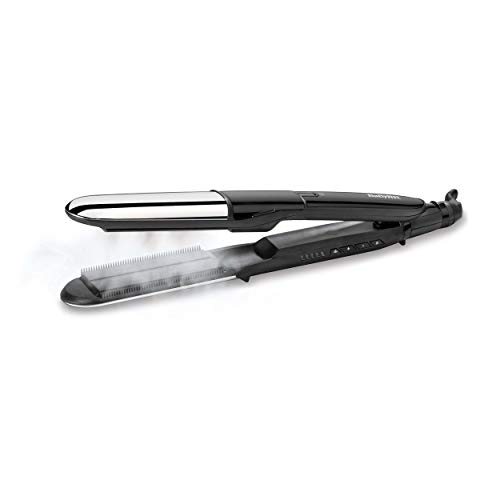 BaByliss Steam Pure ST495E Plancha de Pelo de Vapor, Máxima Hidratación, Placas Exteriores para Ondular, Función Alisa y Ondula, Tecnología Iónica, 5 Ajustes de Temperatura de 150°C a 230°C