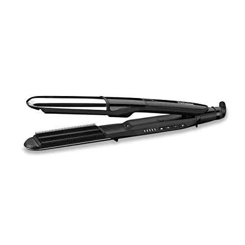 BaByliss Steam Pure ST495E Plancha de Pelo de Vapor, Máxima Hidratación, Placas Exteriores para Ondular, Función Alisa y Ondula, Tecnología Iónica, 5 Ajustes de Temperatura de 150°C a 230°C