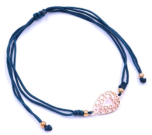 BALI PAPAYA Pulsera Mujer niña Chapado en Oro cordón Azul petróleo Talla Regulable Arabesque Artisanal