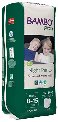 Bambo Nature Dreamy Boy Premium - Pantalones de noche (8 a 15 años), talla grande (35 a 50 kg)