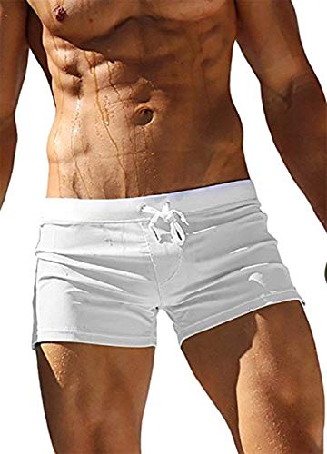 Bañadores de natación, Pantalones Cortos de los Hombres de Secado rápido Playa Surf Corriendo Pantalones Cortos de natación Boxeadores Calzoncillos (Etiqueta L, Blanco)