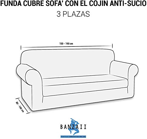 Banzaii Funda Sofa Elastica con Funda Asiento Impermeable – Cubre Sofa con Cojin – Protector Sofa con Asiento Separado - Poliéster Sofá 3 plazas y 3 Cojines de Asiento 150-190 cm Burdeos